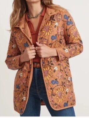 Marine Layer XS Amber Brown Reversible Floral Timber Cove Quilted Chore Jacket